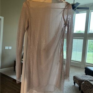 Oh Polly Cream Gold Long Sleeve Sheath Dress Cocktail